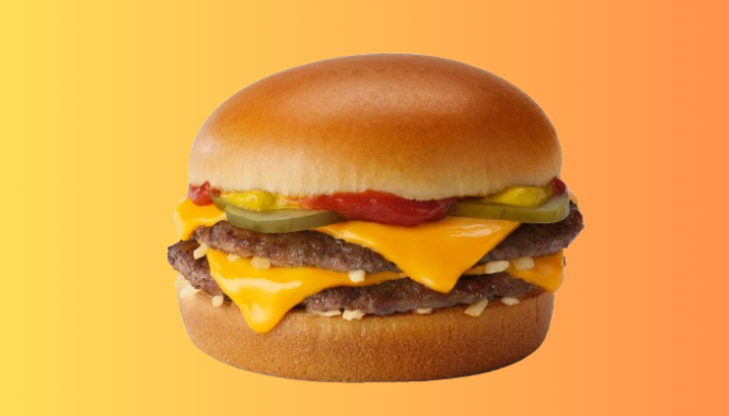 a cheeseburger with a double patty and pickles